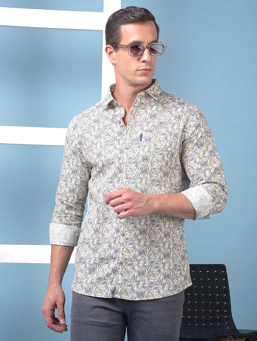 men printed long sleeve slim fit casual shirt - 21975660 -  Zoom Image - 0