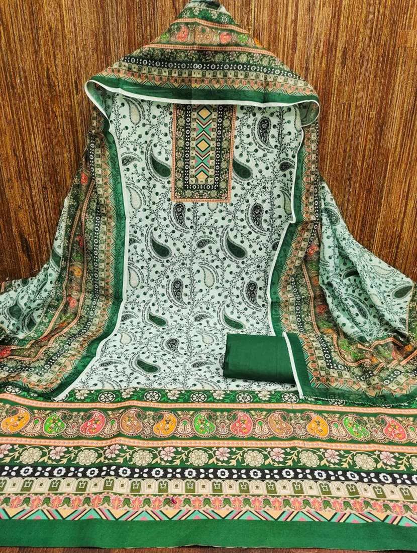 women printed embroidered unstitched suit set