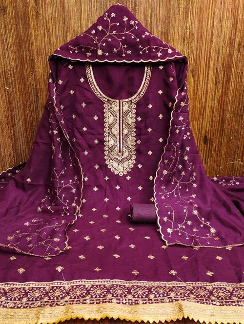 women solid with work embroidered unstitched suit set - 21975694 -  Standard Image - 0
