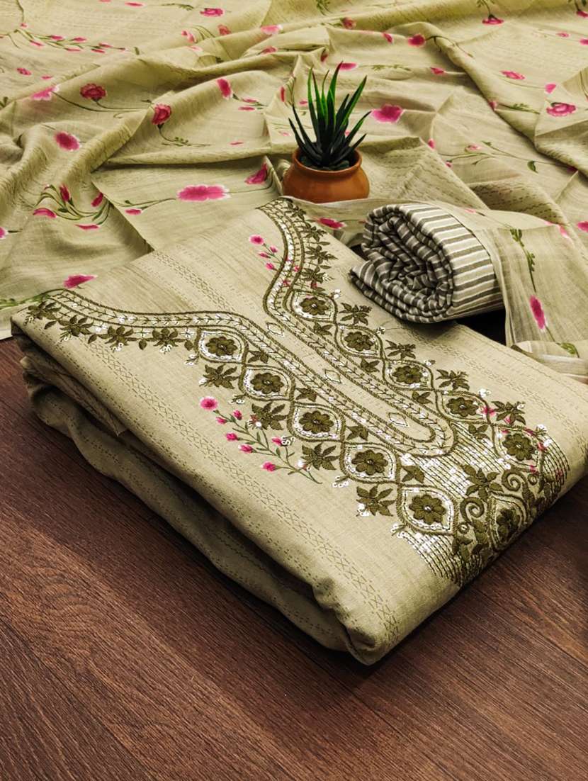 women printed embroidered unstitched suit set