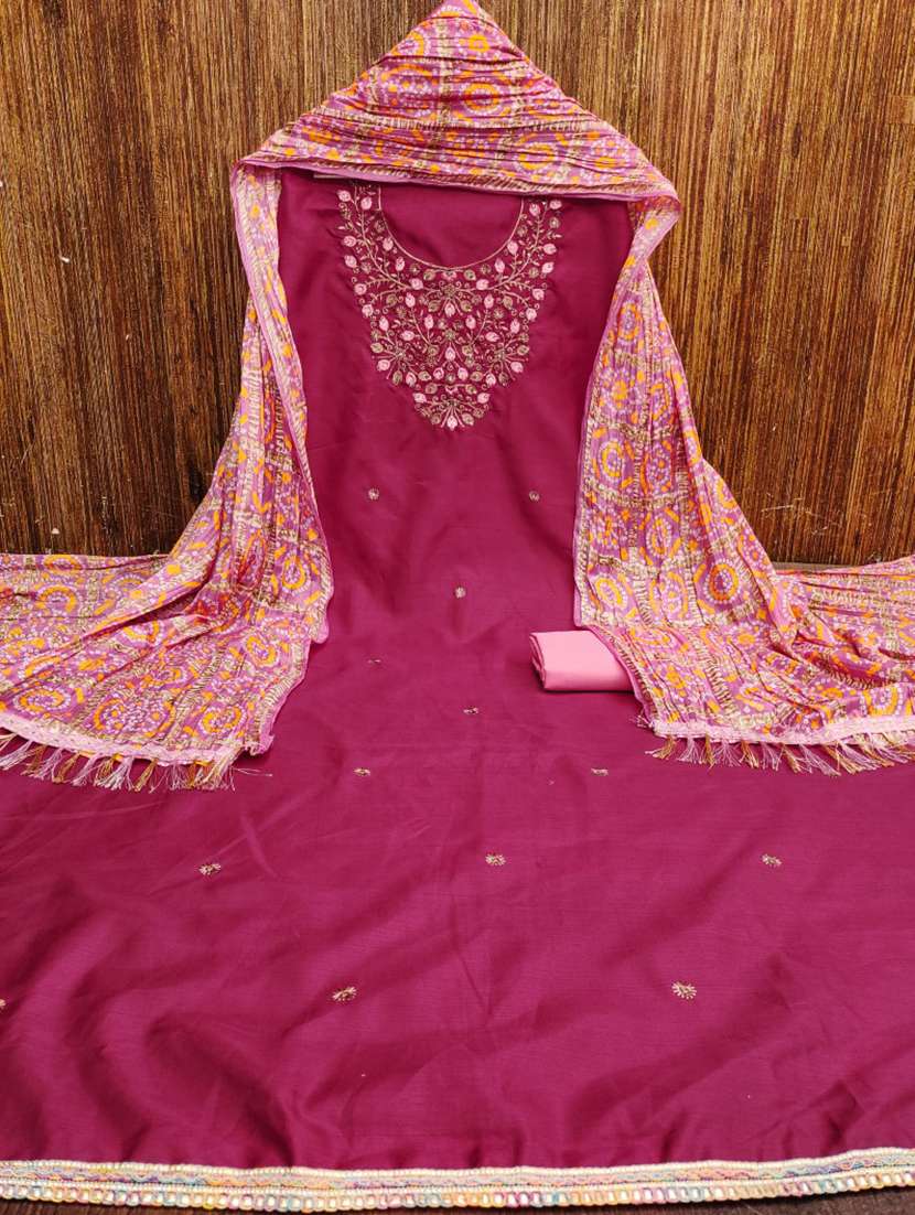 women solid with work embroidered unstitched suit set