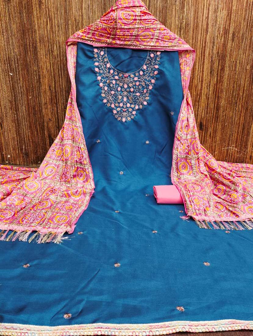 women solid with work embroidered unstitched suit set - 21975716 - Zoom Image - 0