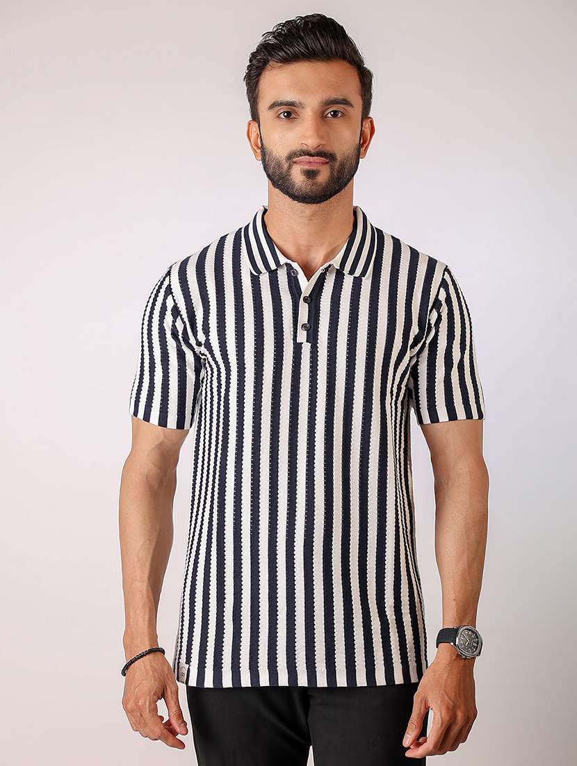 men striped short sleeve regular fit polo t-shirt
