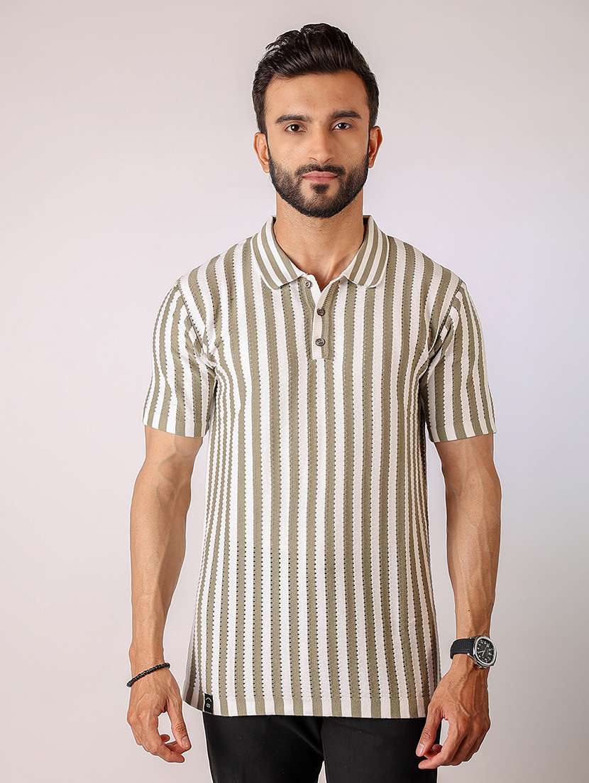 men striped short sleeve regular fit polo t-shirt