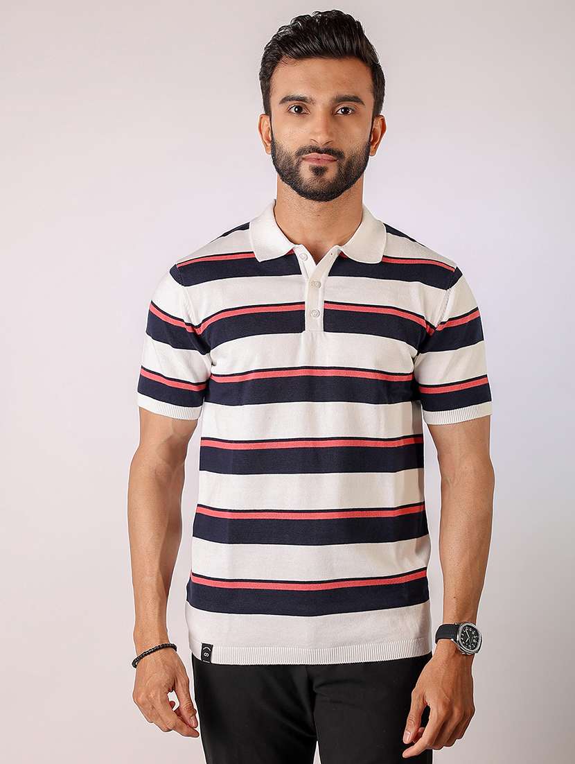 men striped short sleeve regular fit polo t-shirt