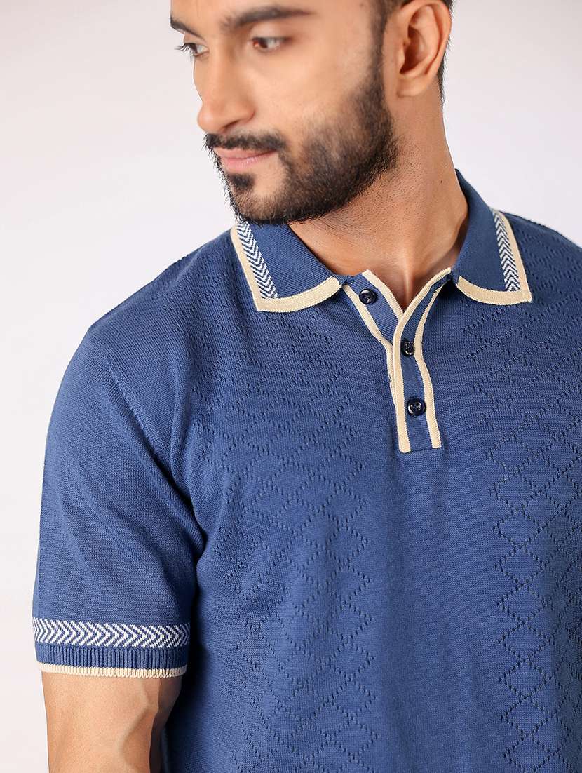 Men Self Design Short Sleeve Regular Fit Polo T Shirt