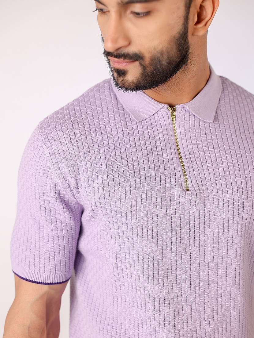 Men Self Design Short Sleeve Regular Fit Polo T Shirt