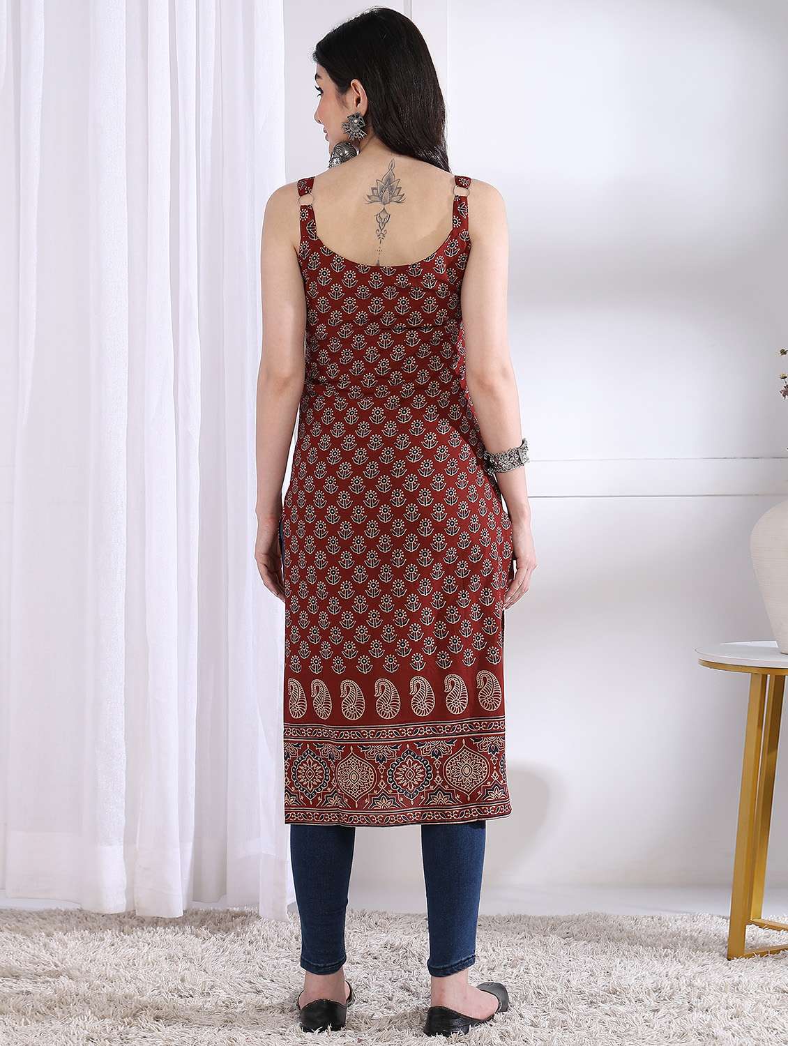 women printed sleeveless straight kurta - 21975780 -  Standard Image - 3