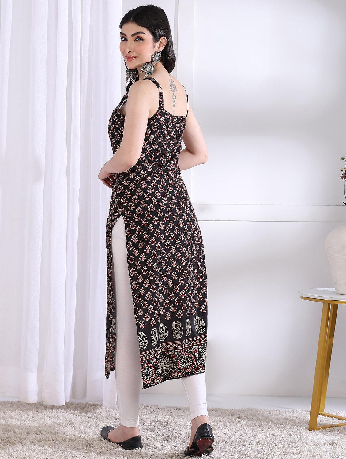 women printed sleeveless straight kurta - 21975783 - Standard Image - 3