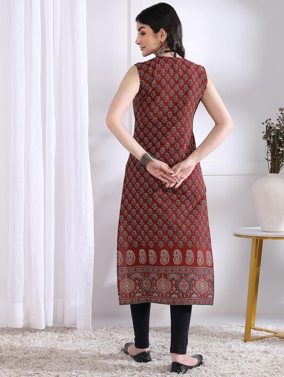 women printed sleeveless straight kurta - 21975784 - Standard Image - 3