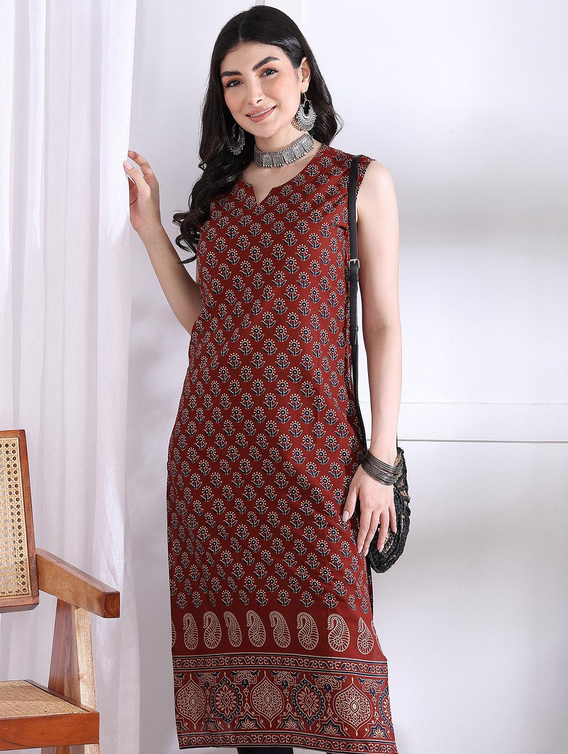 women printed sleeveless straight kurta - 21975784 - Standard Image - 5