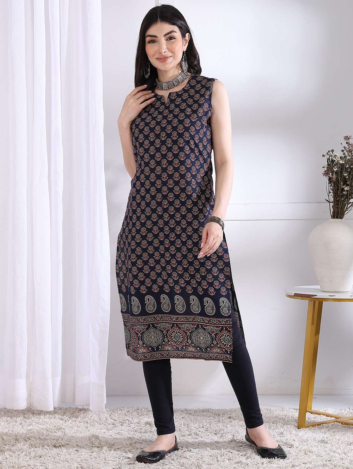 women printed sleeveless straight kurta - 21975785 -  Standard Image - 5