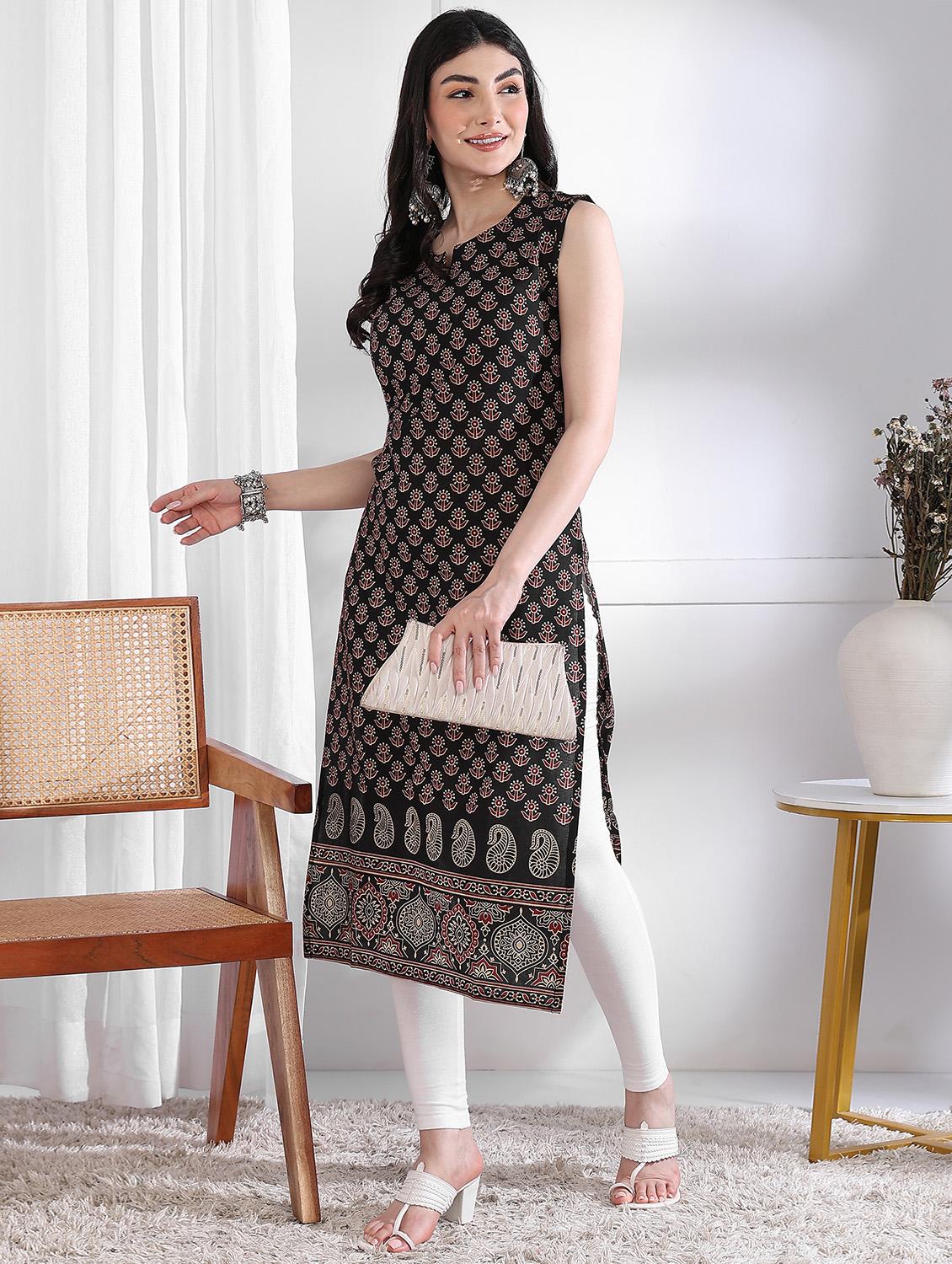 women printed sleeveless straight kurta - 21975786 -  Zoom Image - 0