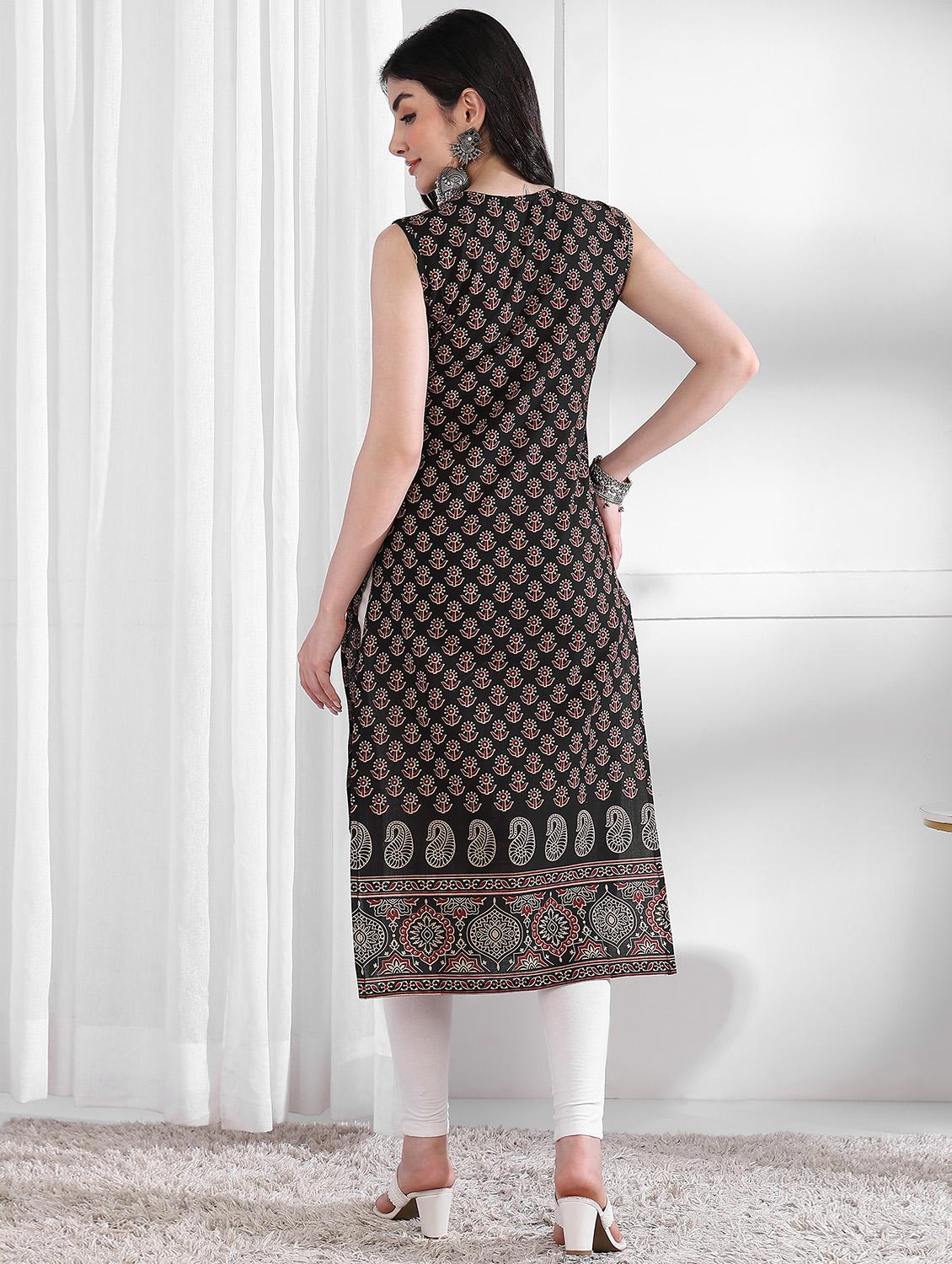 women printed sleeveless straight kurta - 21975786 - Standard Image - 3