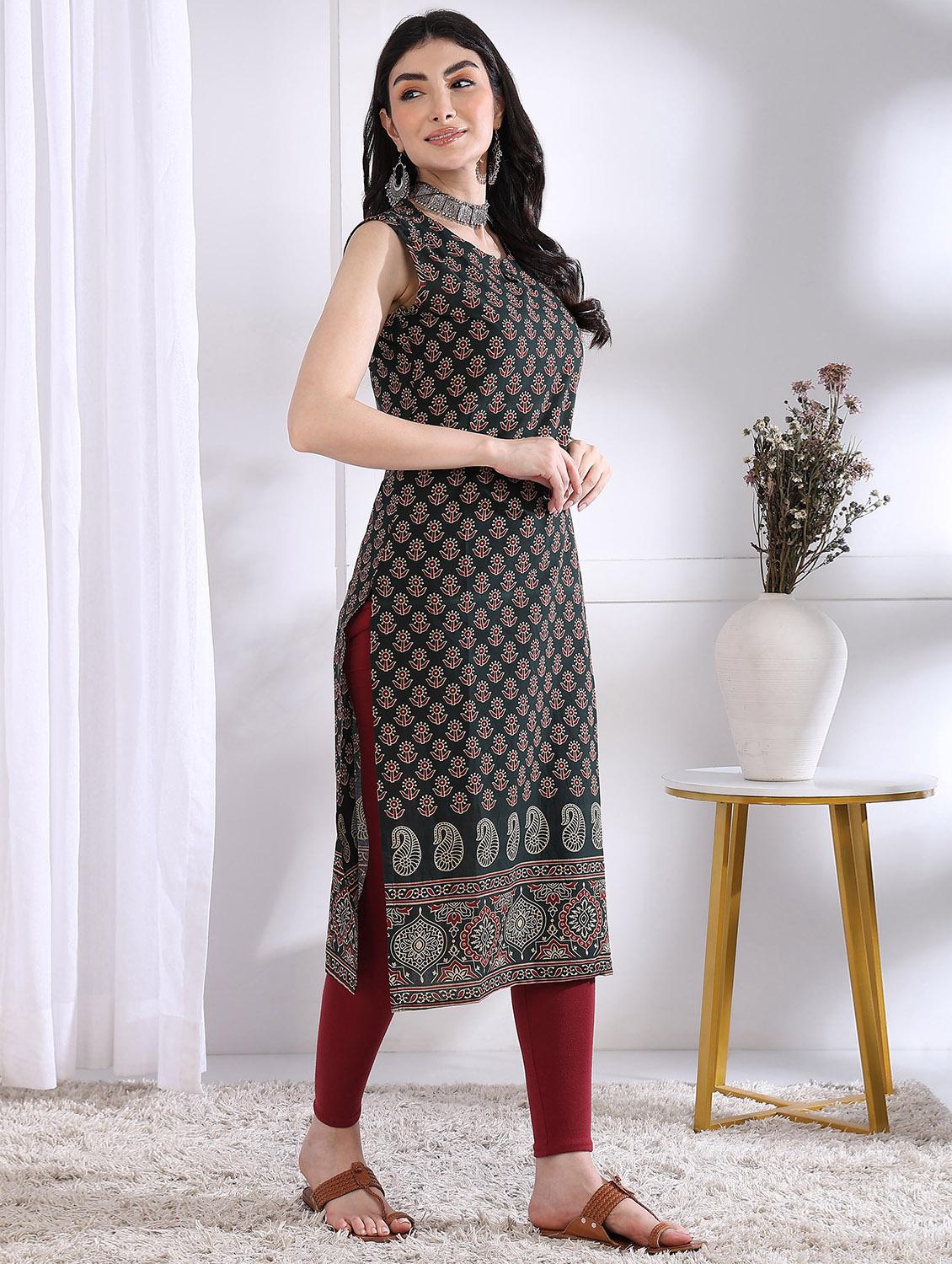 women printed sleeveless straight kurta - 21975787 - Standard Image - 3