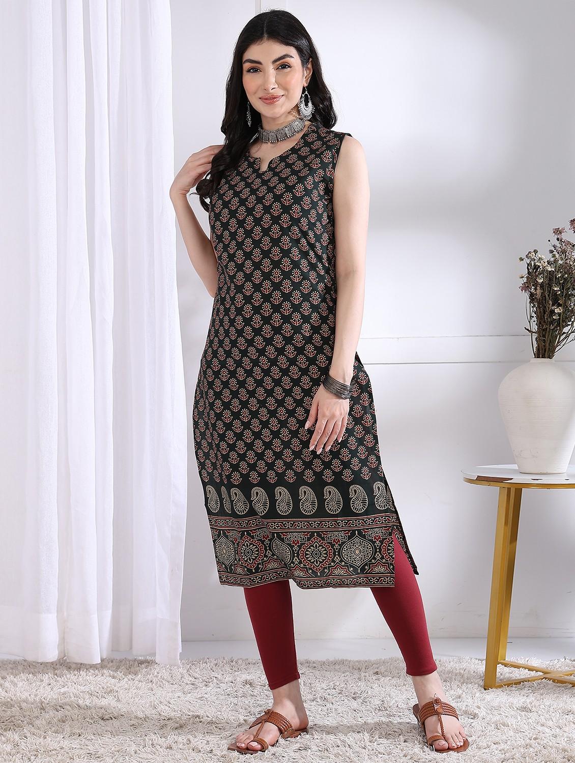 women printed sleeveless straight kurta - 21975787 - Standard Image - 5