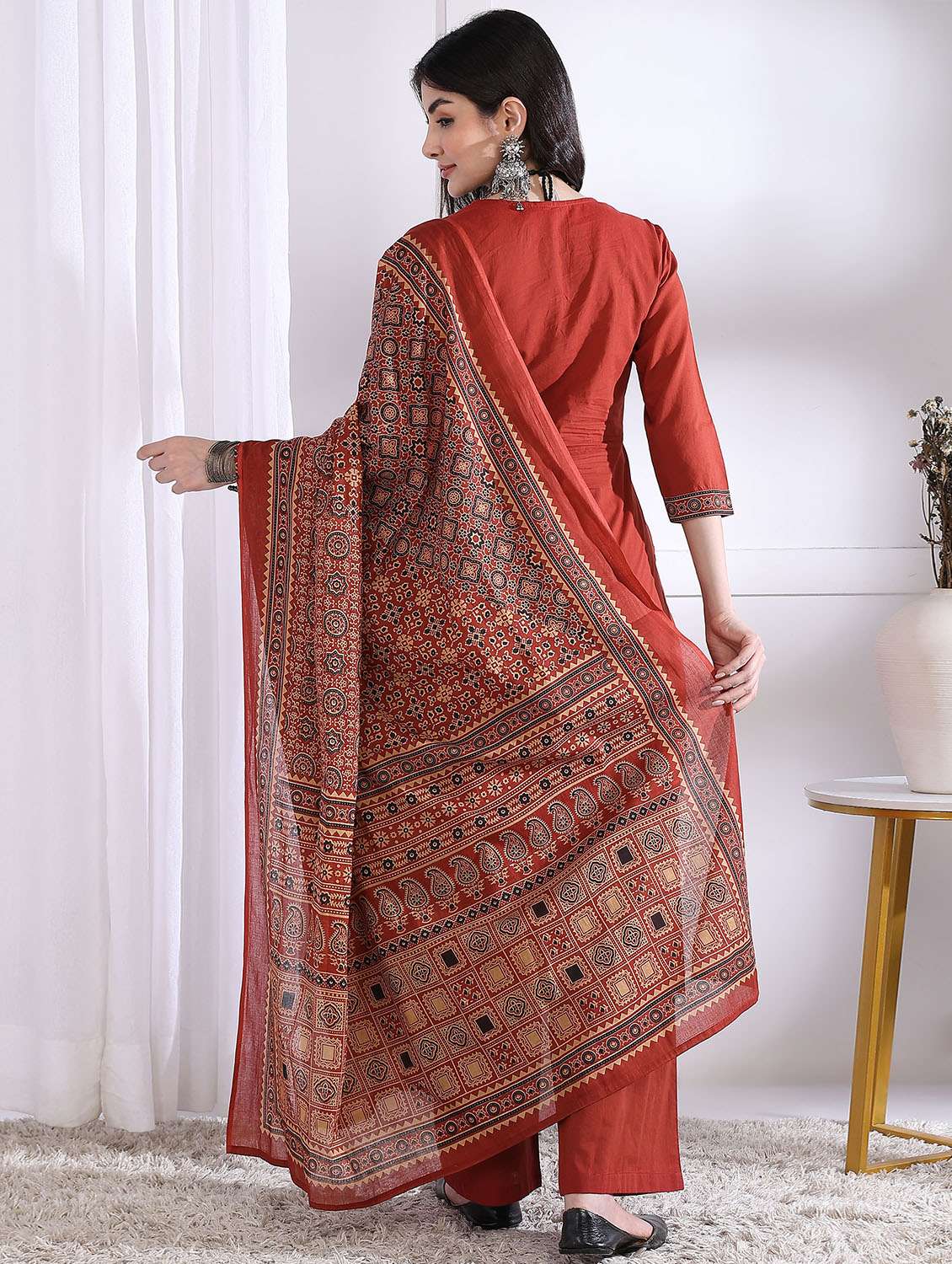 women three quarter sleeve kurta palazzo with dupatta set - 21975793 -  Standard Image - 3