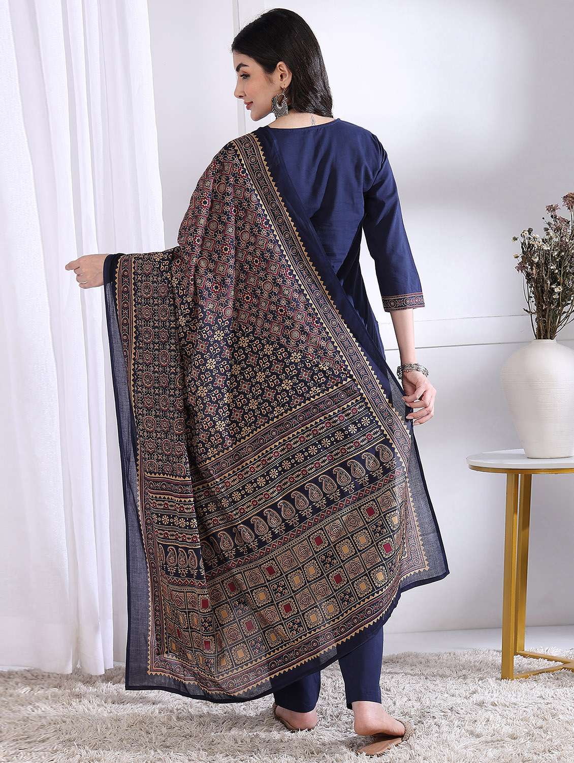 women three quarter sleeve kurta pant with dupatta set - 21975795 -  Standard Image - 3