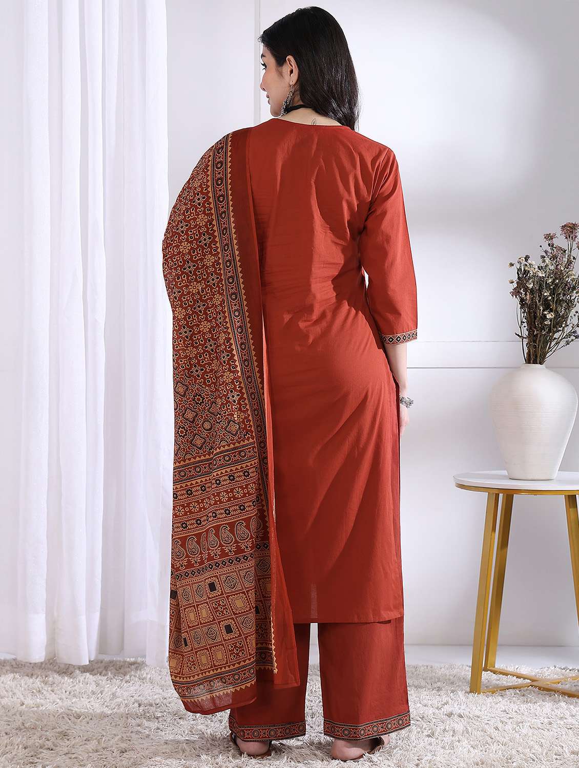 women three quarter sleeve kurta palazzo with dupatta set - 21975798 -  Standard Image - 3