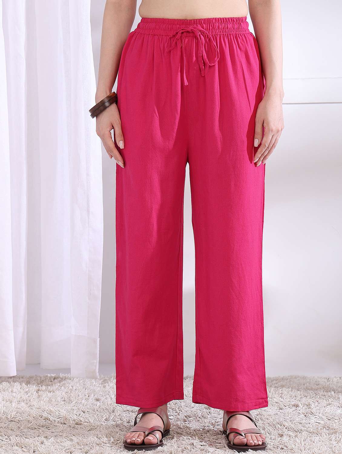 women solid three quarter sleeve kurta palazzo set - 21975803 -  Standard Image - 5