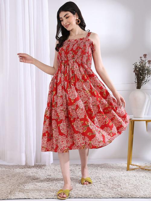women floral printed sleeveless tiered dress - 21975806 - Standard Image - 0