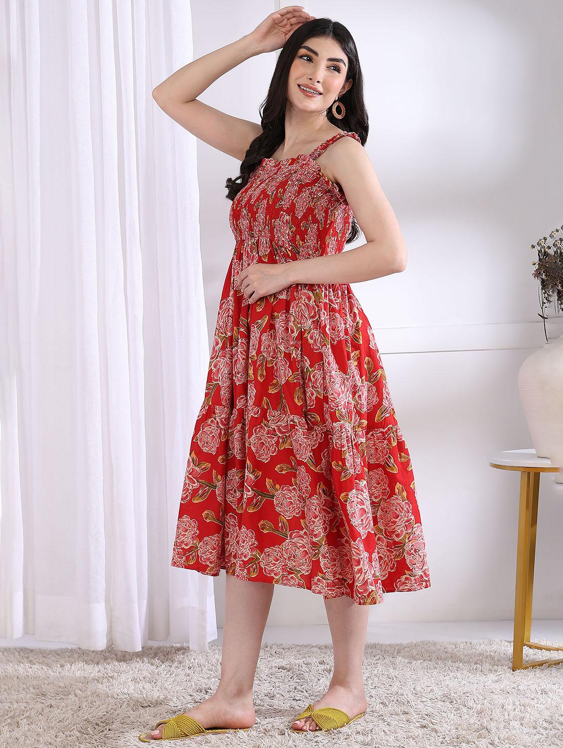 women floral printed sleeveless tiered dress - 21975806 - Standard Image - 3