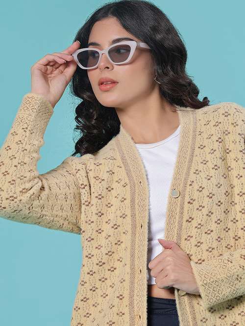women self design long sleeve cardigan - 21975857 - Standard Image - 0
