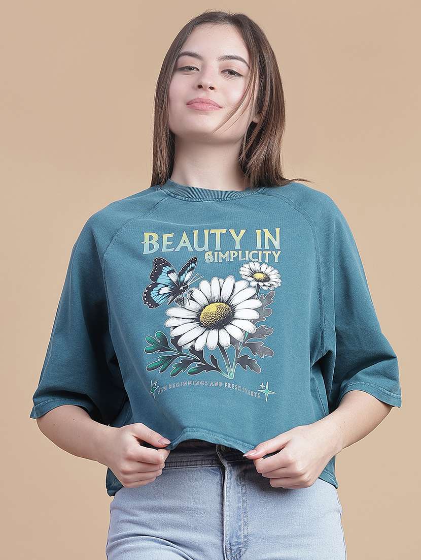 women printed short sleeve boxy t-shirt