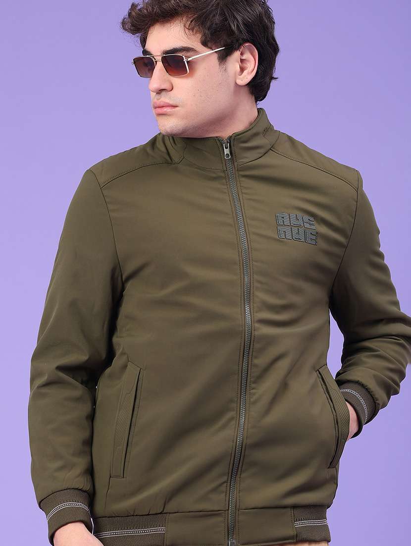 men olive cotton casual jacket