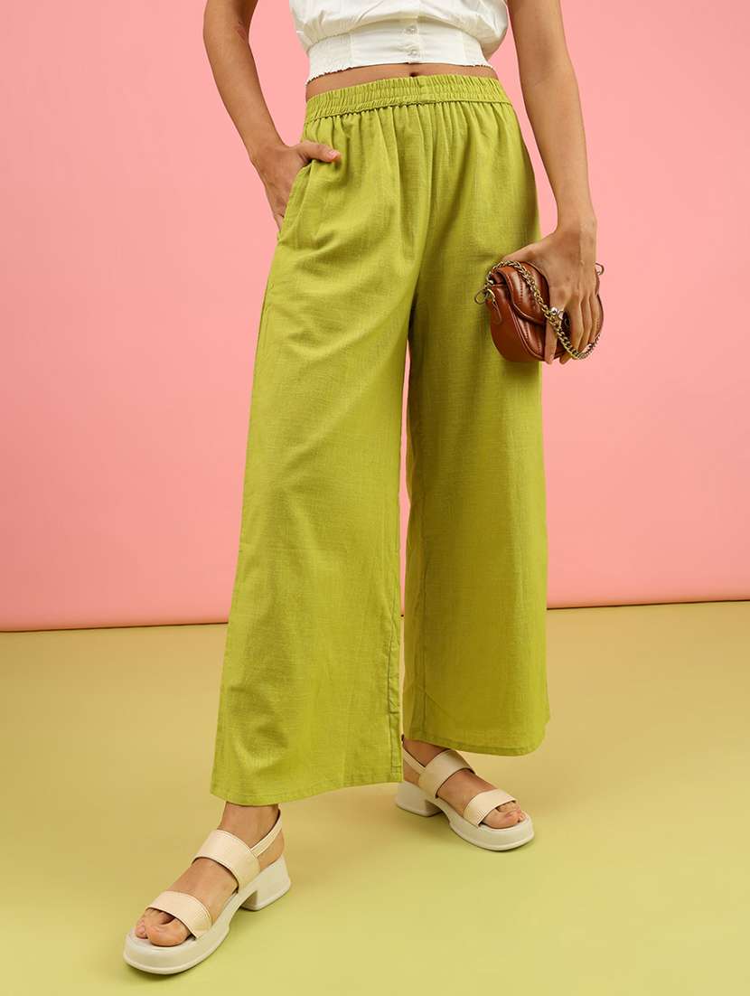 women solid high rise palazzo