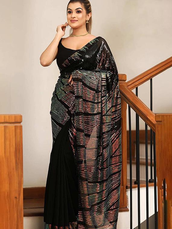 women black embellished saree with blouse - 21976135 -  Zoom Image - 0