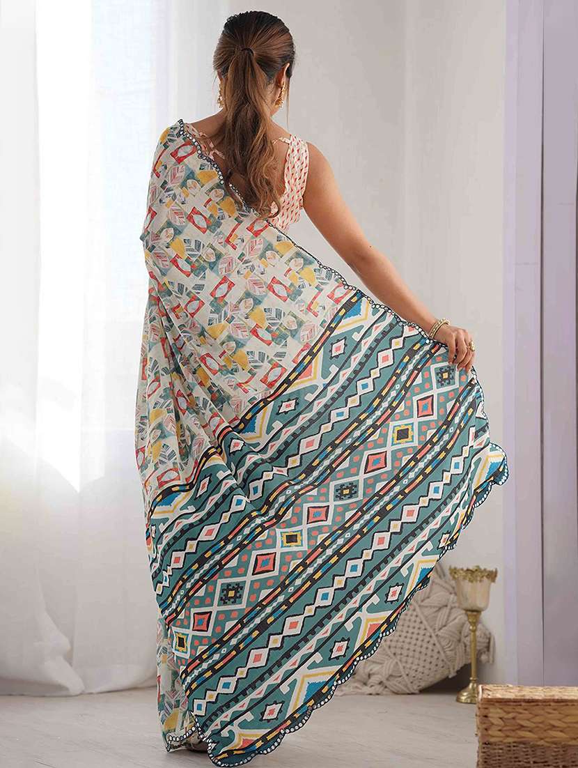 women printed casual wear saree with blouse - 21976144 -  Standard Image - 3
