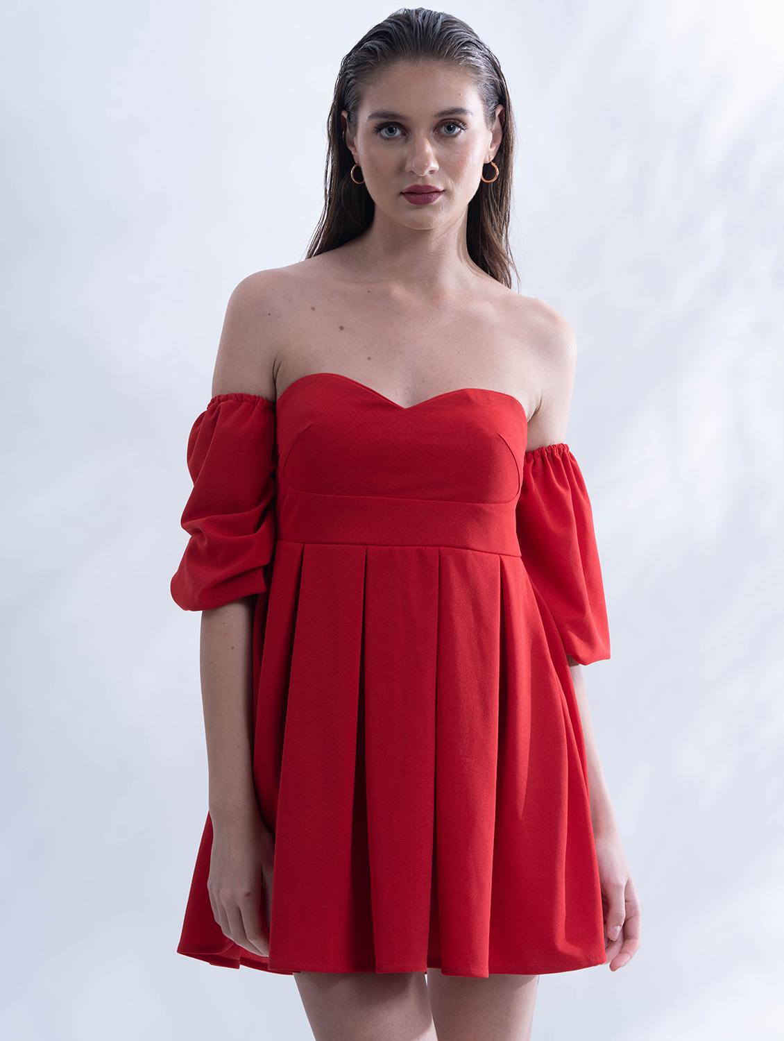 women red solid fit and flared tube dress - 21976214 -  Zoom Image - 0