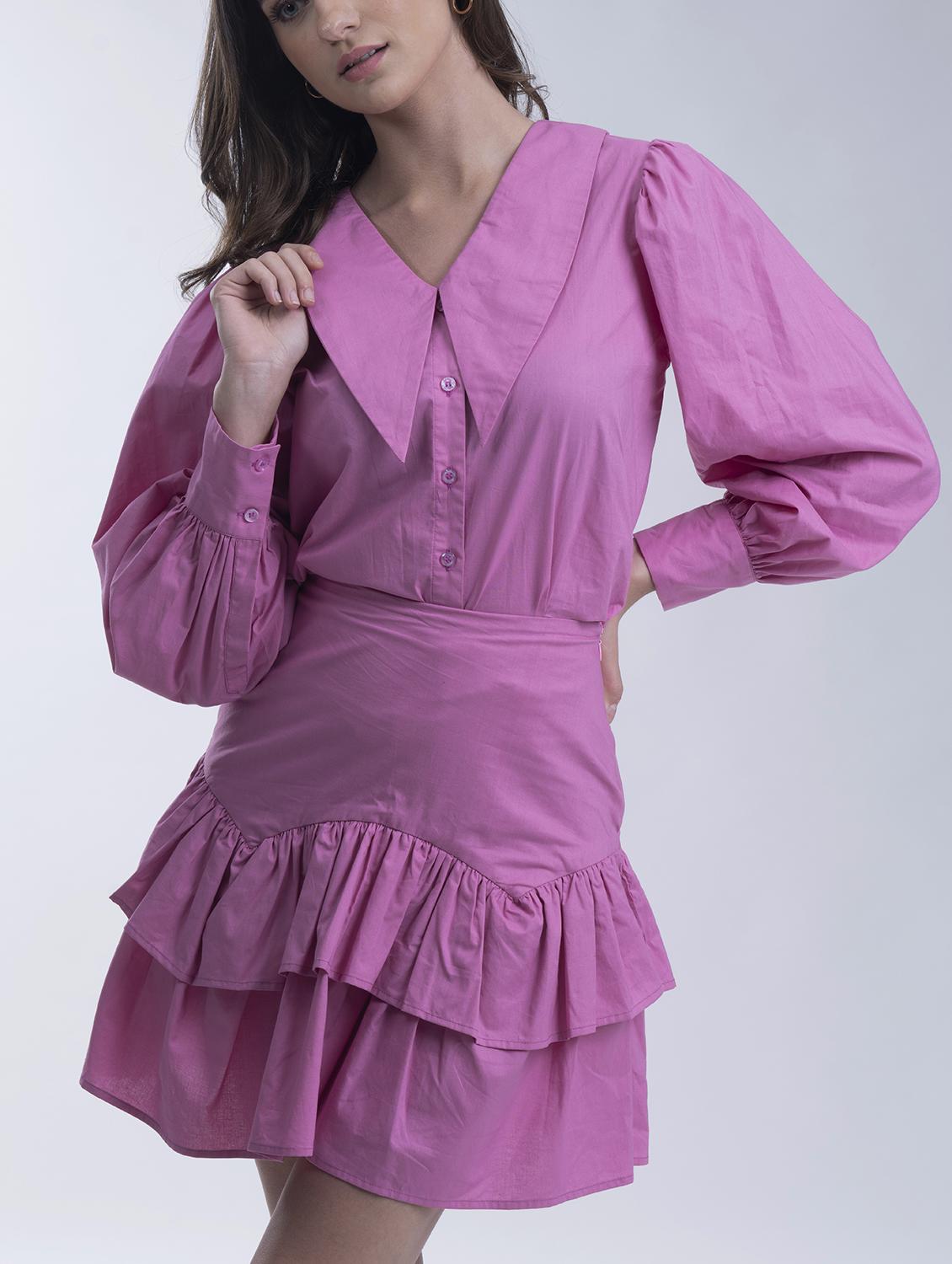 women pink solid puff sleeve layered dress - 21976227 - Standard Image - 3