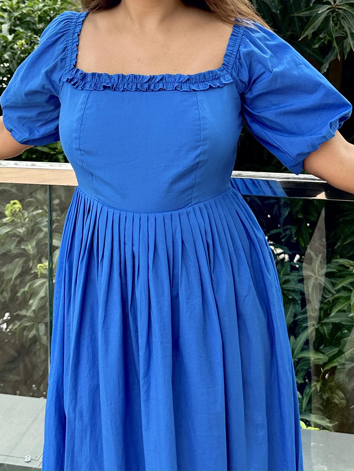 women blue solid puff sleeve tiered dress - 21976231 - Standard Image - 5