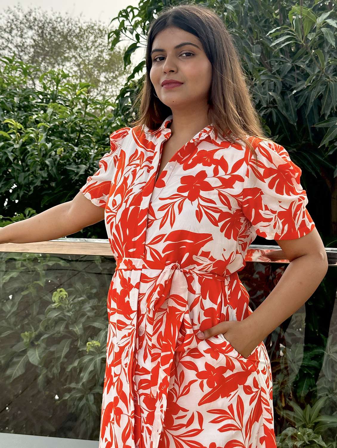 women printed puff sleeve collared shirt dress - 21976233 - Standard Image - 3
