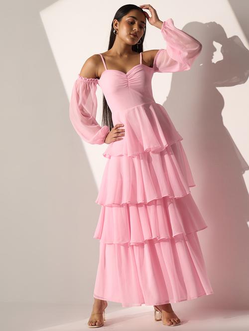 women solid off shoulder layered maxi dress - 21976244 -  Standard Image - 0