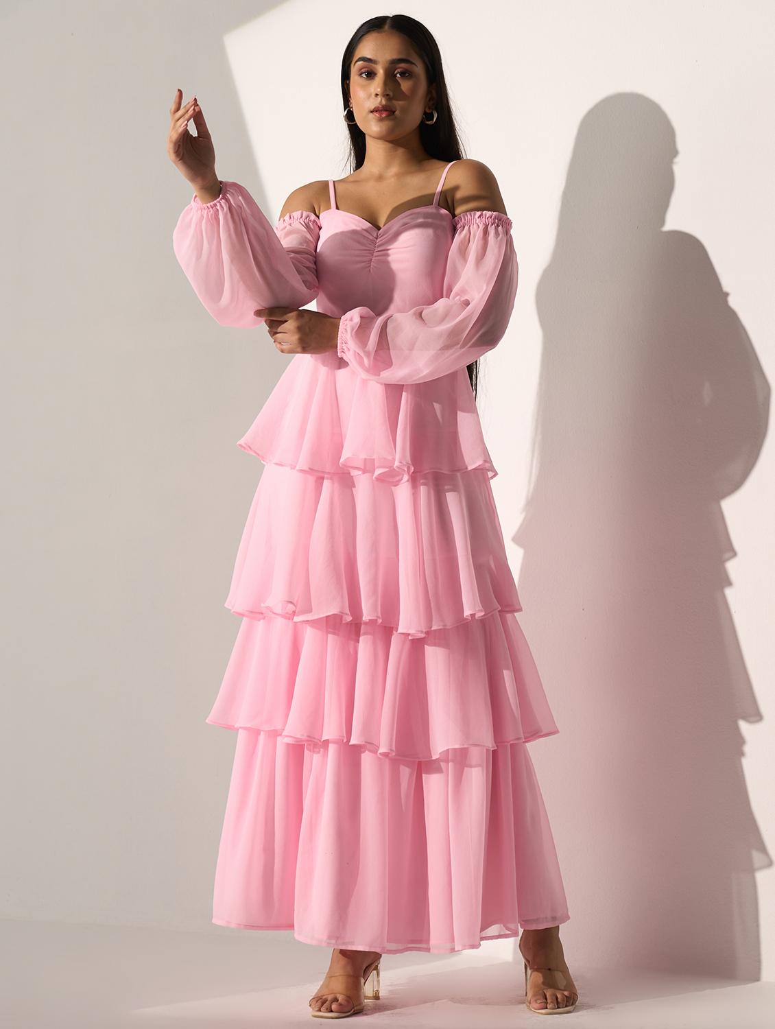 women solid off shoulder layered maxi dress - 21976244 - Standard Image - 3