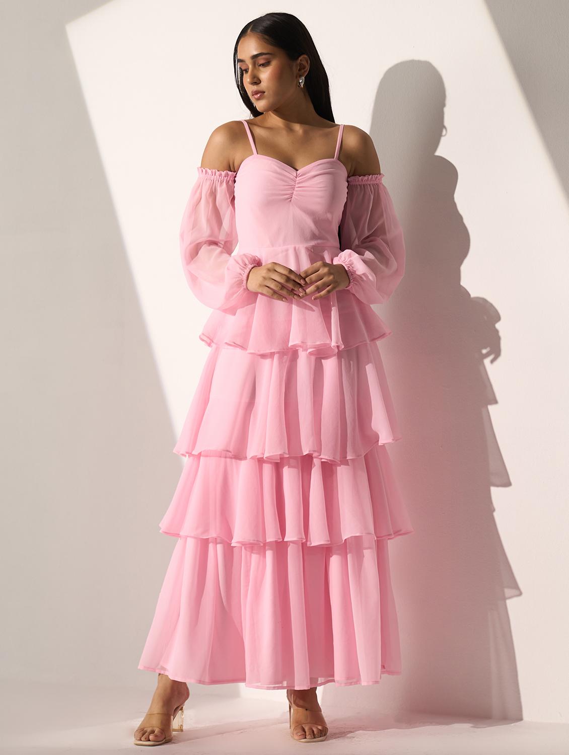 women solid off shoulder layered maxi dress - 21976244 - Standard Image - 5
