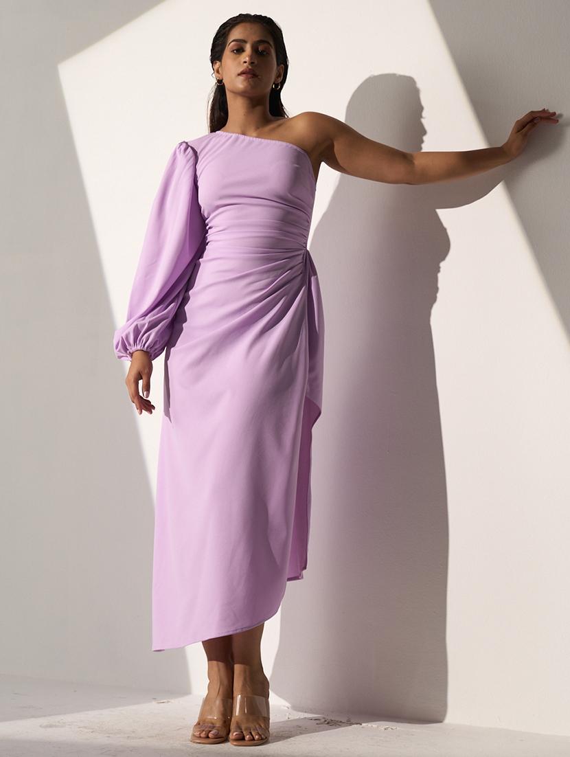 women lavender single shoulder asymmetric dress - 21976248 - Standard Image - 3