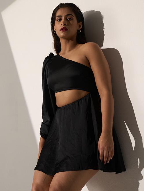 black satin aline dress - 21976251 - Standard Image - 0
