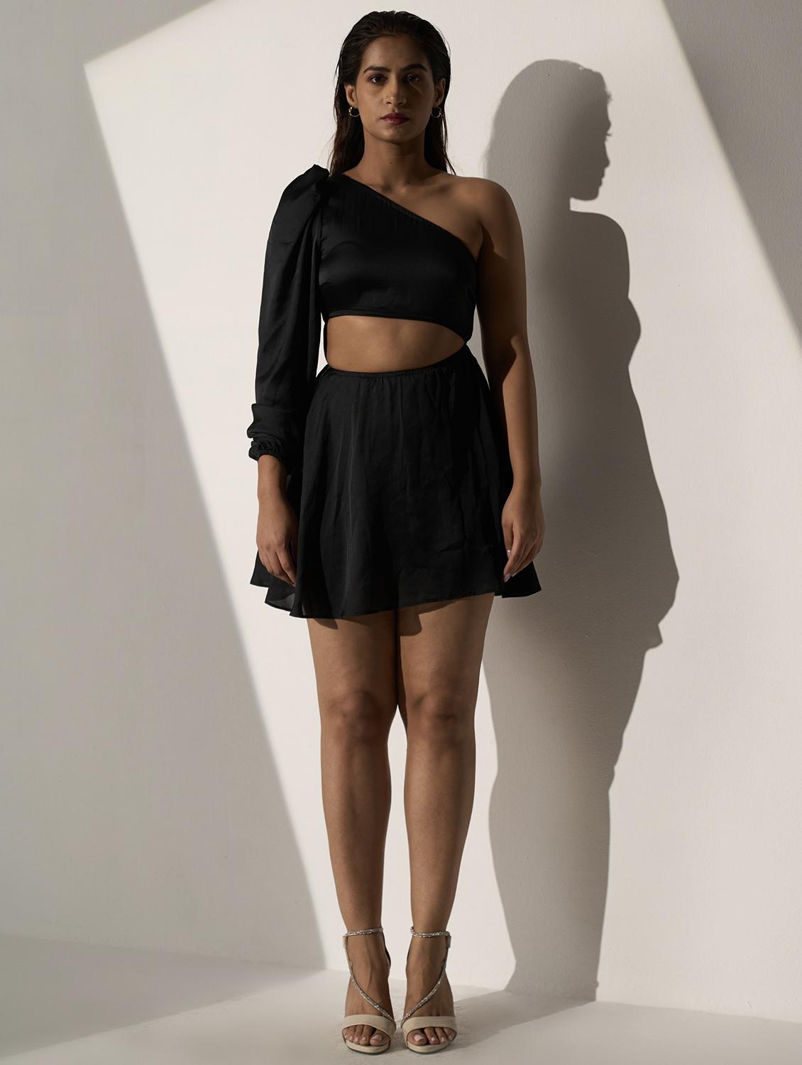 black satin aline dress - 21976251 - Standard Image - 3
