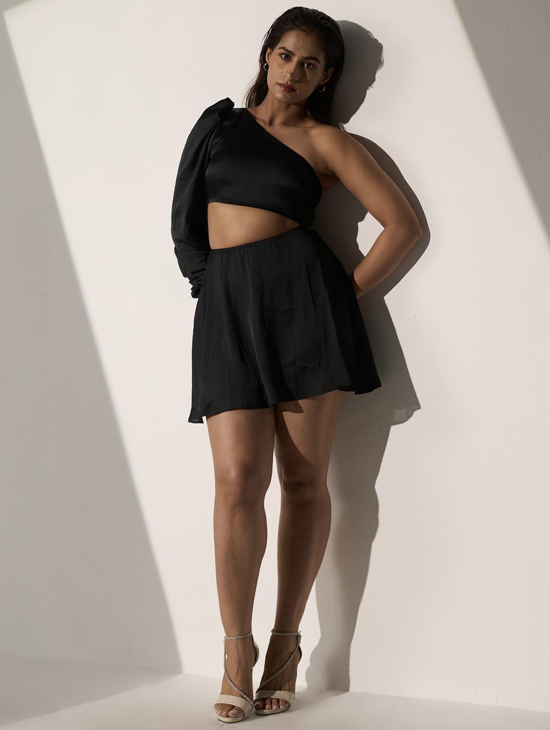 black satin aline dress - 21976251 - Standard Image - 5