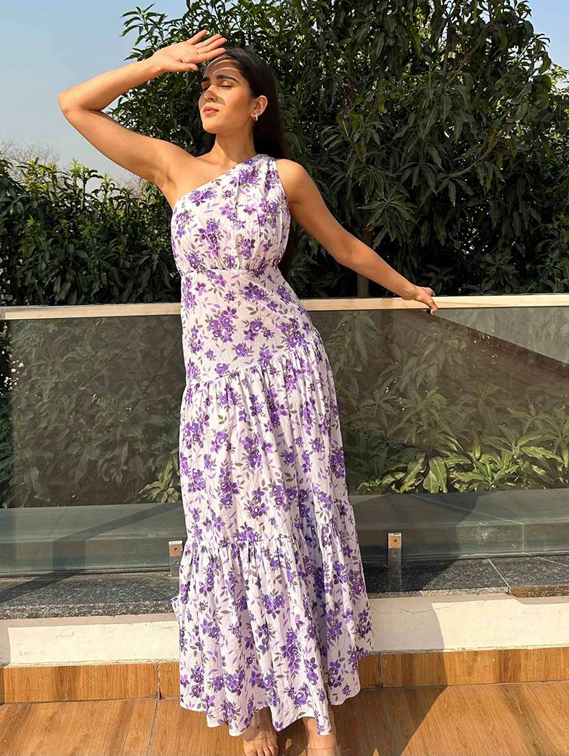women floral print single shoulder tiered maxi dress - 21976252 - Standard Image - 3
