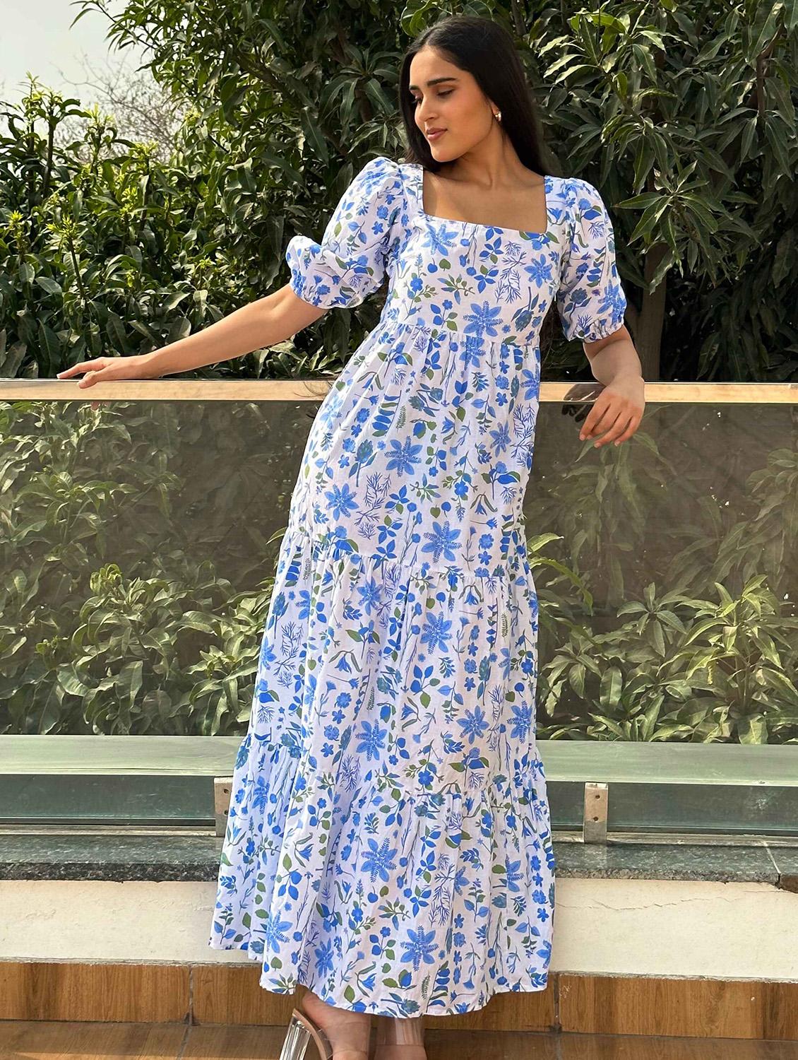 women floral print puff sleeve tiered maxi dress - 21976253 - Standard Image - 3