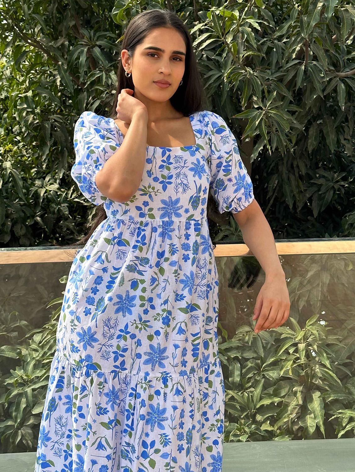 women floral print puff sleeve tiered maxi dress - 21976253 - Standard Image - 5