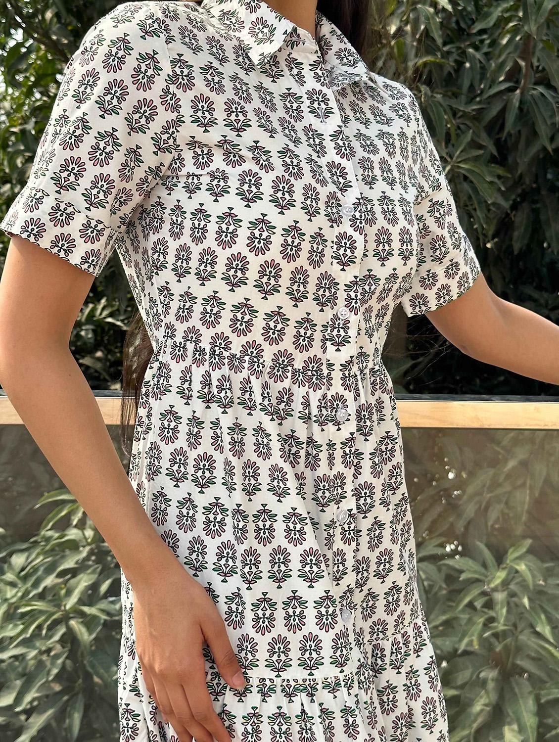 women printed short sleeve tiered maxi dress - 21976255 - Standard Image - 5