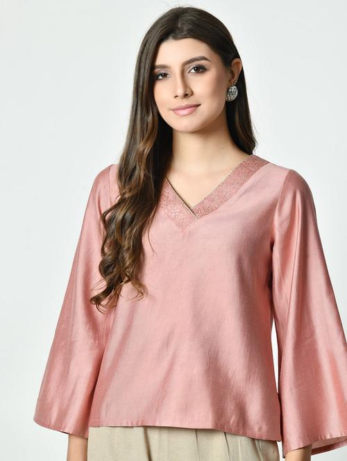 women pink solid bell sleeve regular top - 21976323 -  Standard Image - 0
