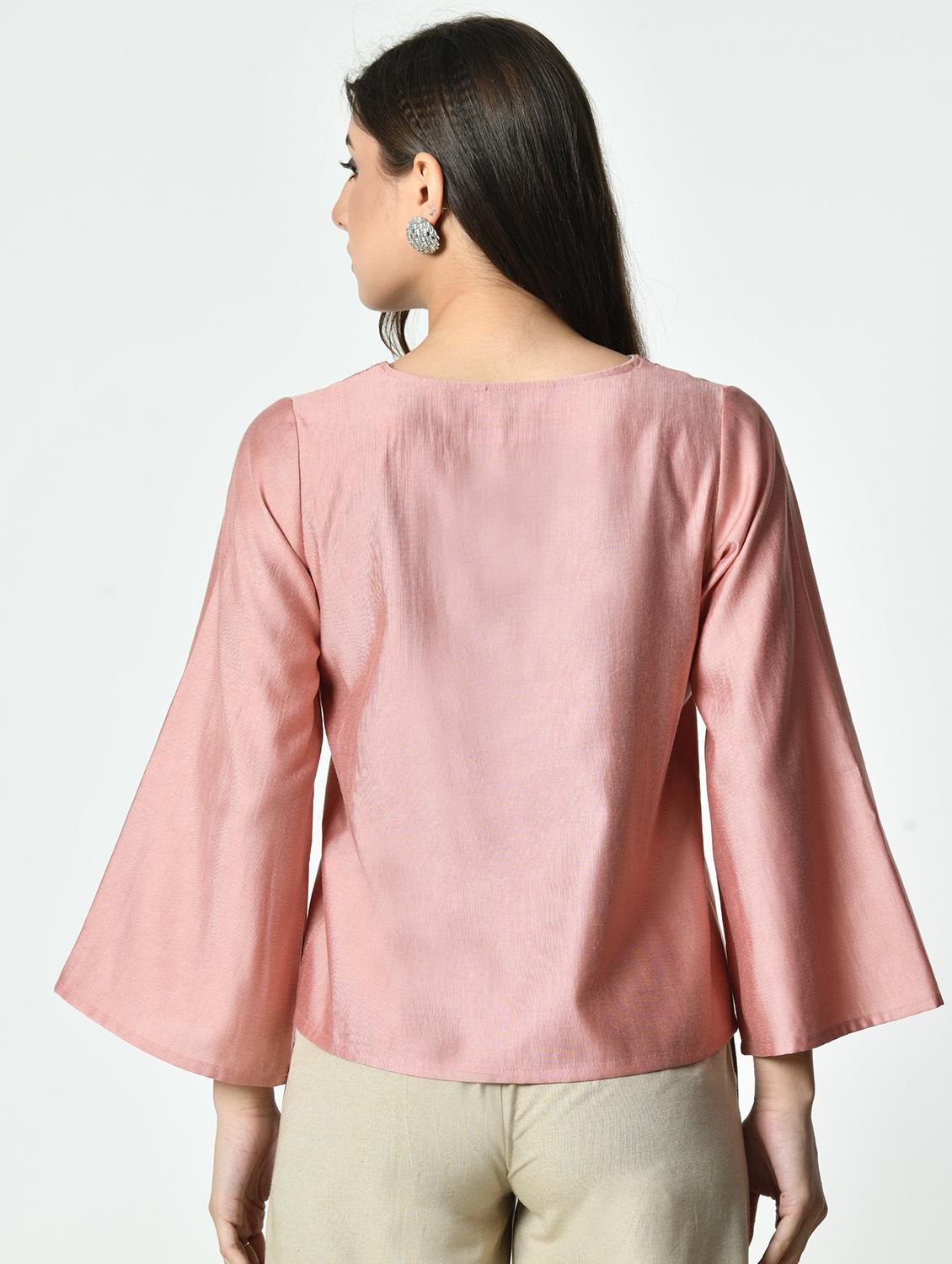 women pink solid bell sleeve regular top - 21976323 - Standard Image - 3