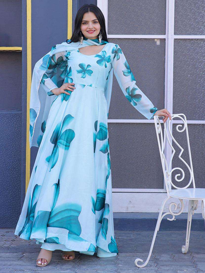women floral printed long sleeve kurta dupatta set